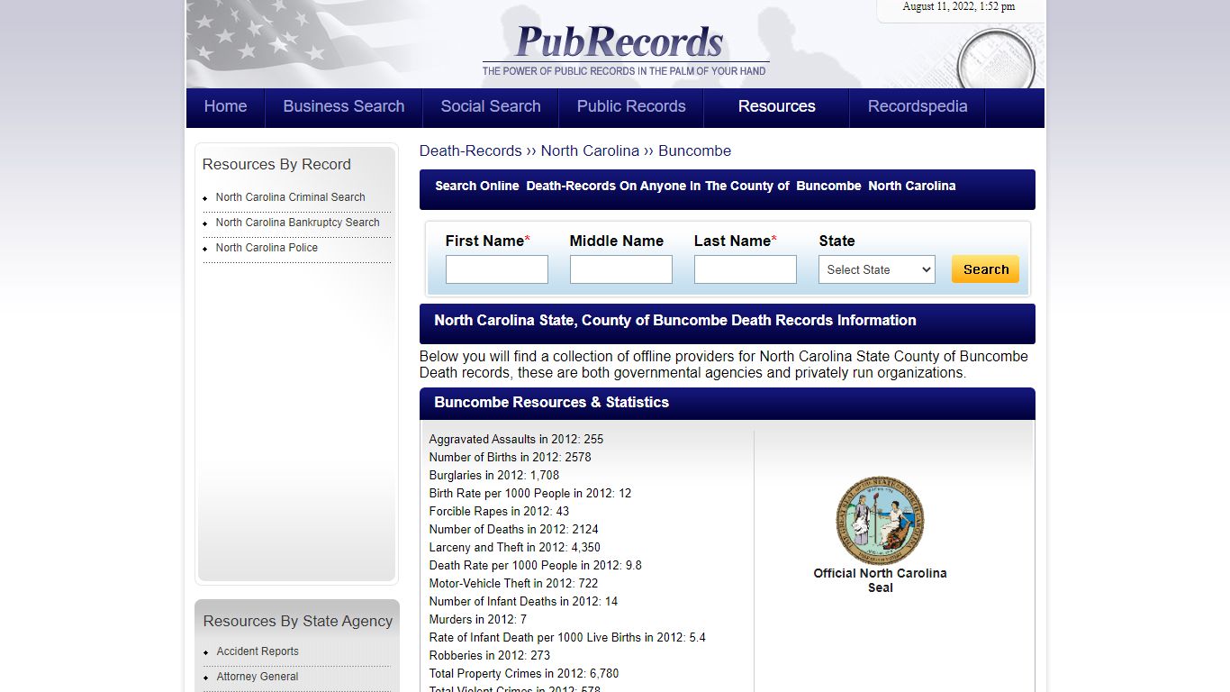 Buncombe County, North Carolina Death Records